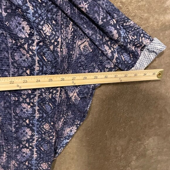 Vintage Mudd Juniors S Navy Printed Knit Short Sleeve Open Front Long Cardigan - Picture 6 of 6